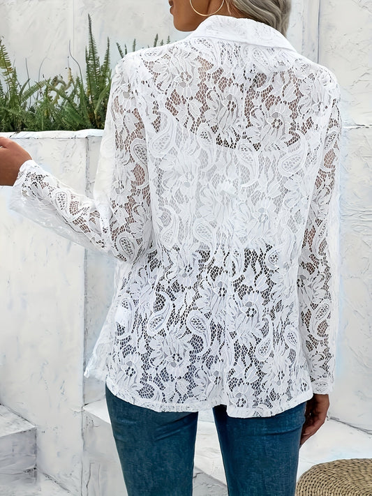 Offener Vorderer Floralspitzen Revers Blazer in Weiß