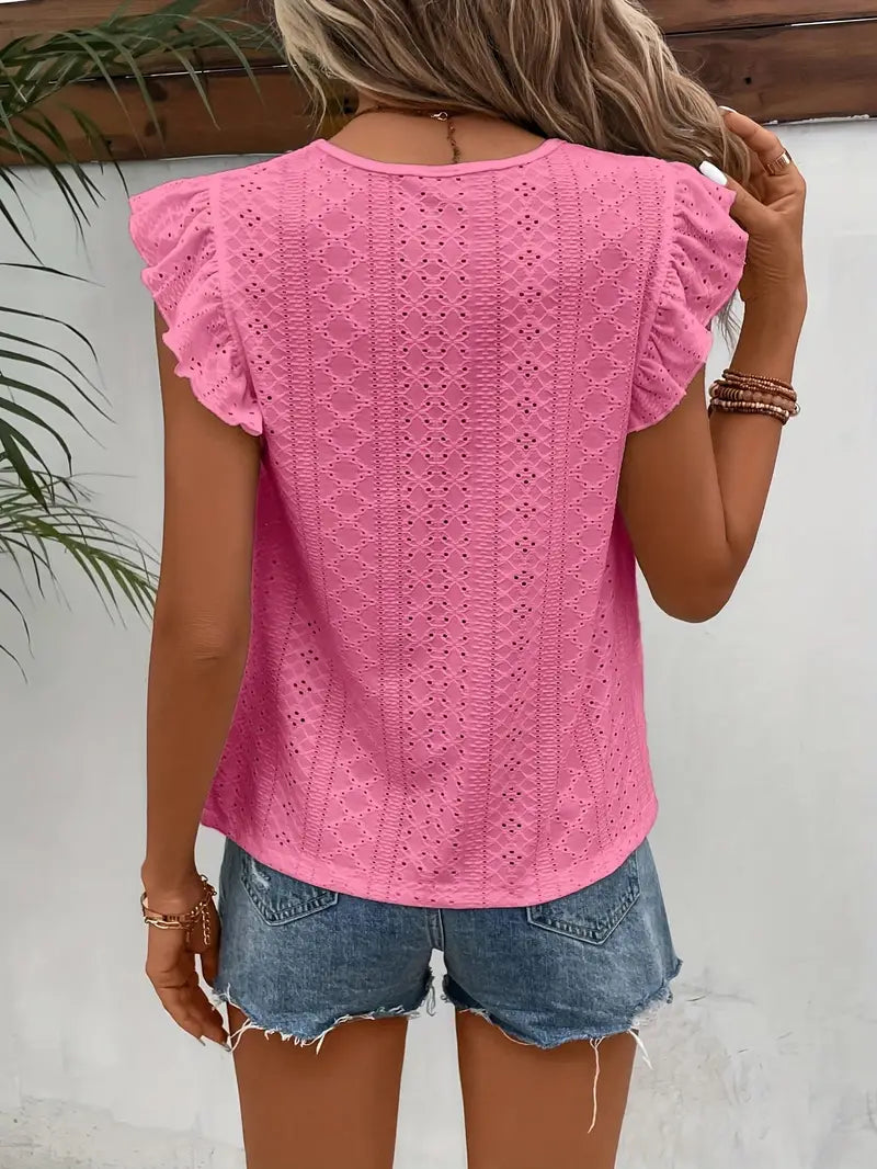 Lolas-Mode – vintage-t-shirt mit rundhalsausschnitt und rüschenbesatz