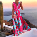 Damen Maxikleid mit V-Ausschnitt und großflächigem Musterprint