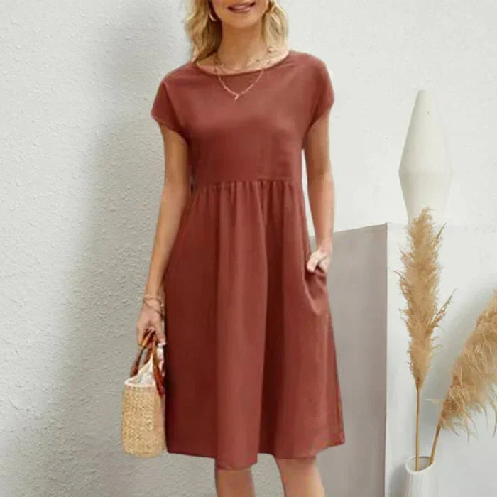 Lolas-Mode – baumwollkleid für damen mit rundem ausschnitt