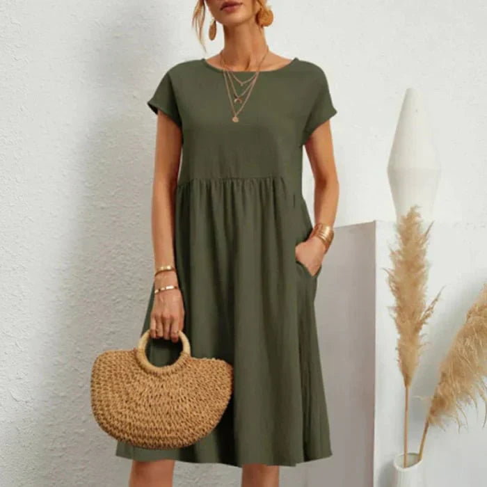 Lolas-Mode – baumwollkleid für damen mit rundem ausschnitt
