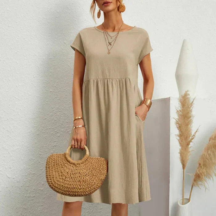 Lolas-Mode – baumwollkleid für damen mit rundem ausschnitt
