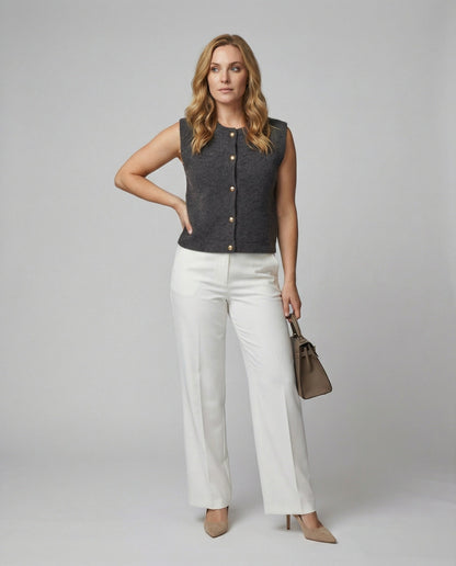 Damen Strickweste elegant mit Knopfverschluss in Aprikose