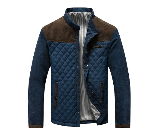 Gepolsterte Jacke mit Stehkragen und Druckknopfdetails in Blau
