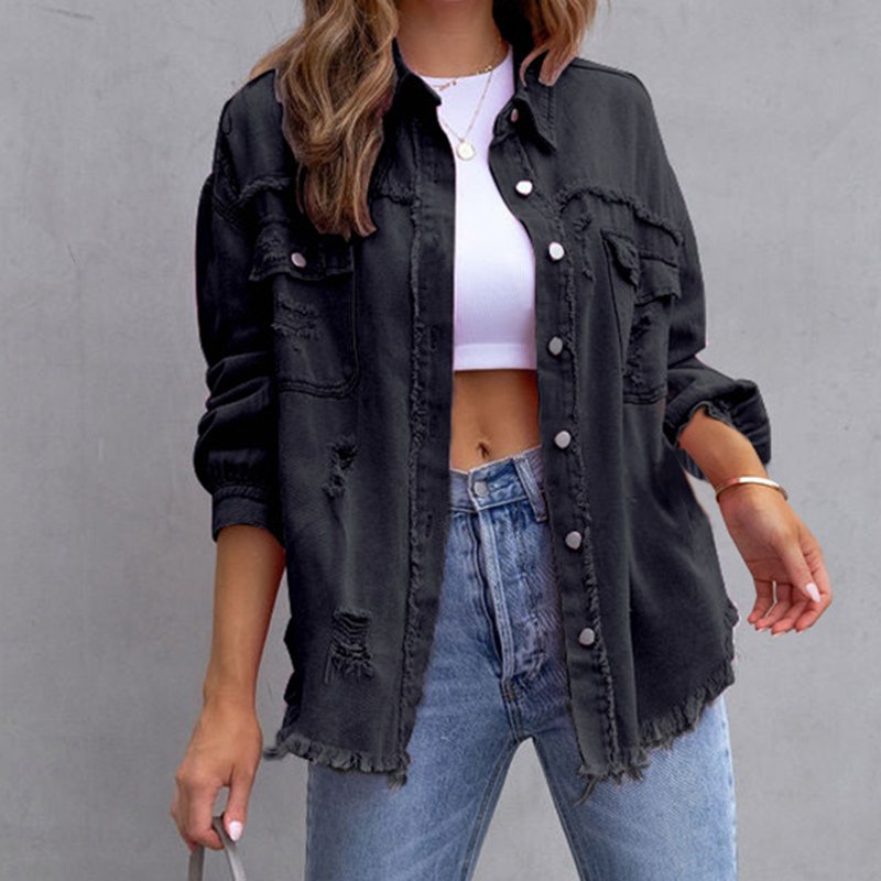 Lässige Damen Denimjacke mit langen Ärmeln in Orange