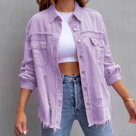 Lässige Damen Denimjacke mit langen Ärmeln in Orange