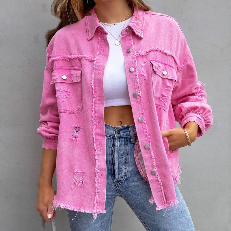 Lässige Damen Denimjacke mit langen Ärmeln in Orange