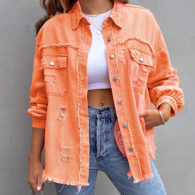 Lässige Damen Denimjacke mit langen Ärmeln in Orange