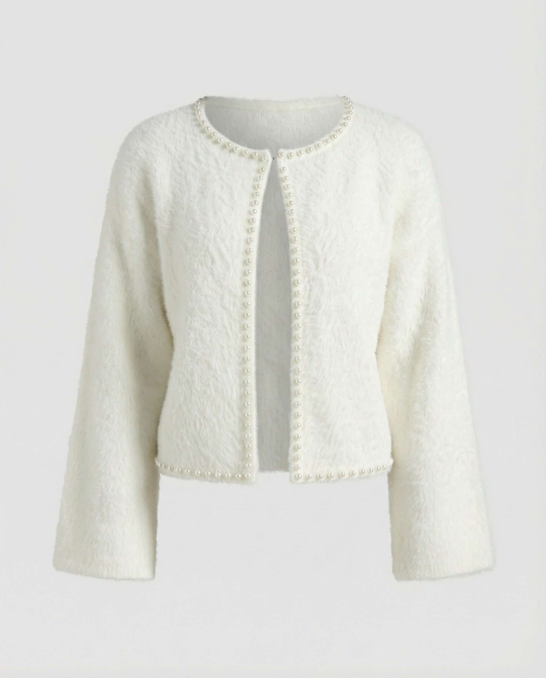 Strickjacke Damen flauschig mit Perlenverzierung in Violett