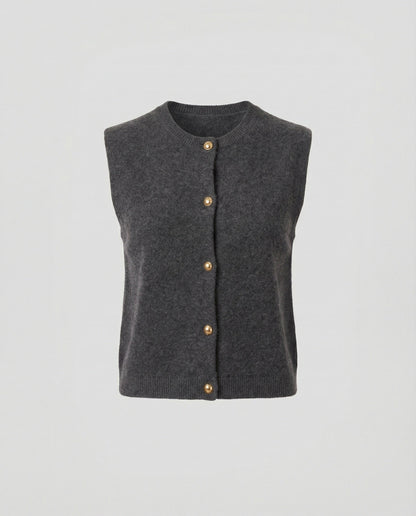 Damen Strickweste elegant mit Knopfverschluss in Weiß