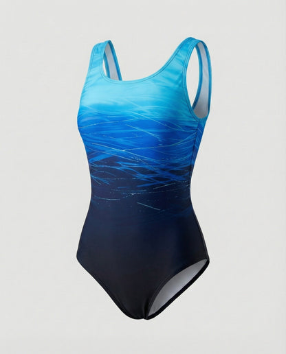 Damen einteiliger Sport-Badeanzug mit Ombre-Design in Rot