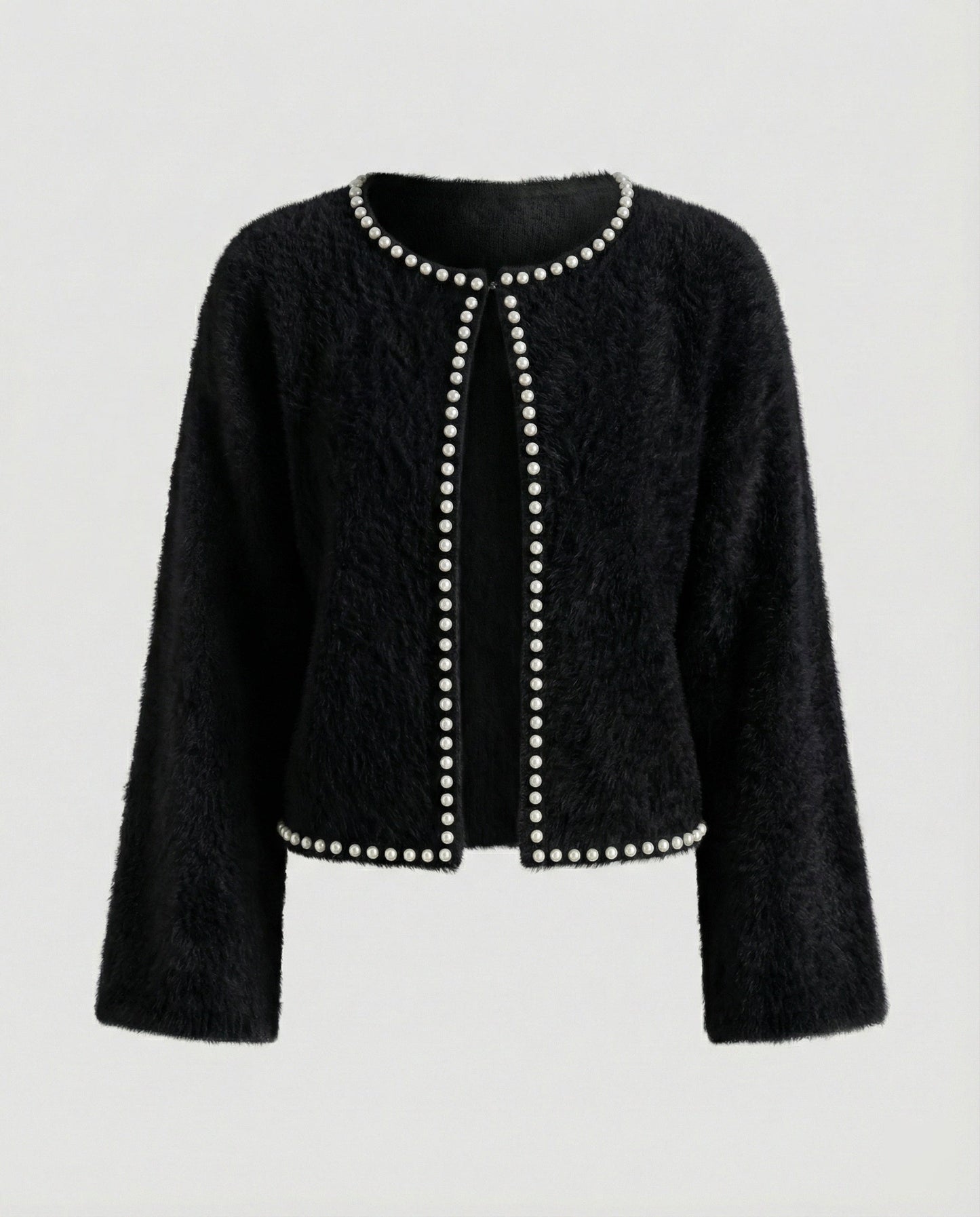 Strickjacke Damen flauschig mit Perlenverzierung in Violett
