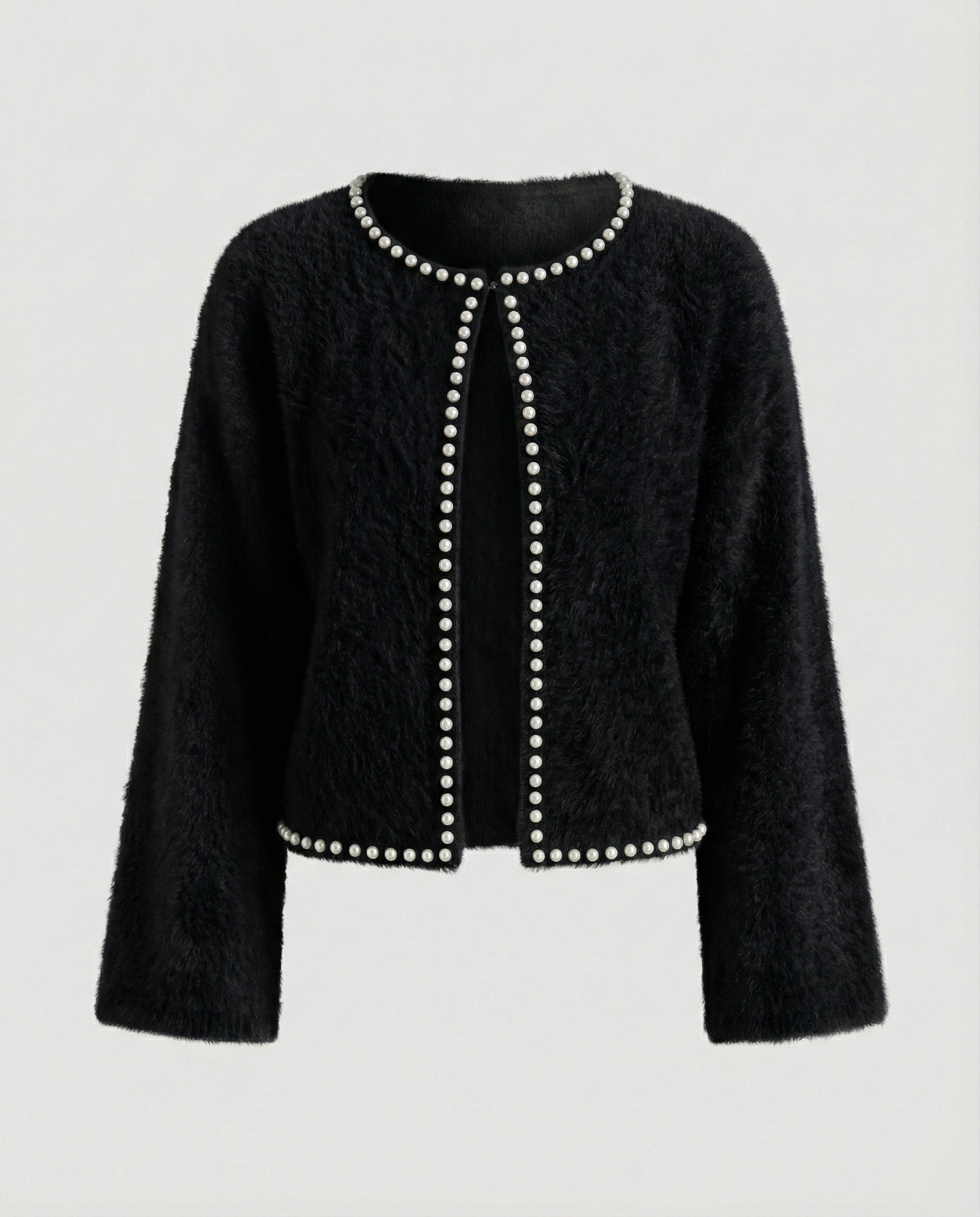 Strickjacke Damen flauschig mit Perlenverzierung in Violett