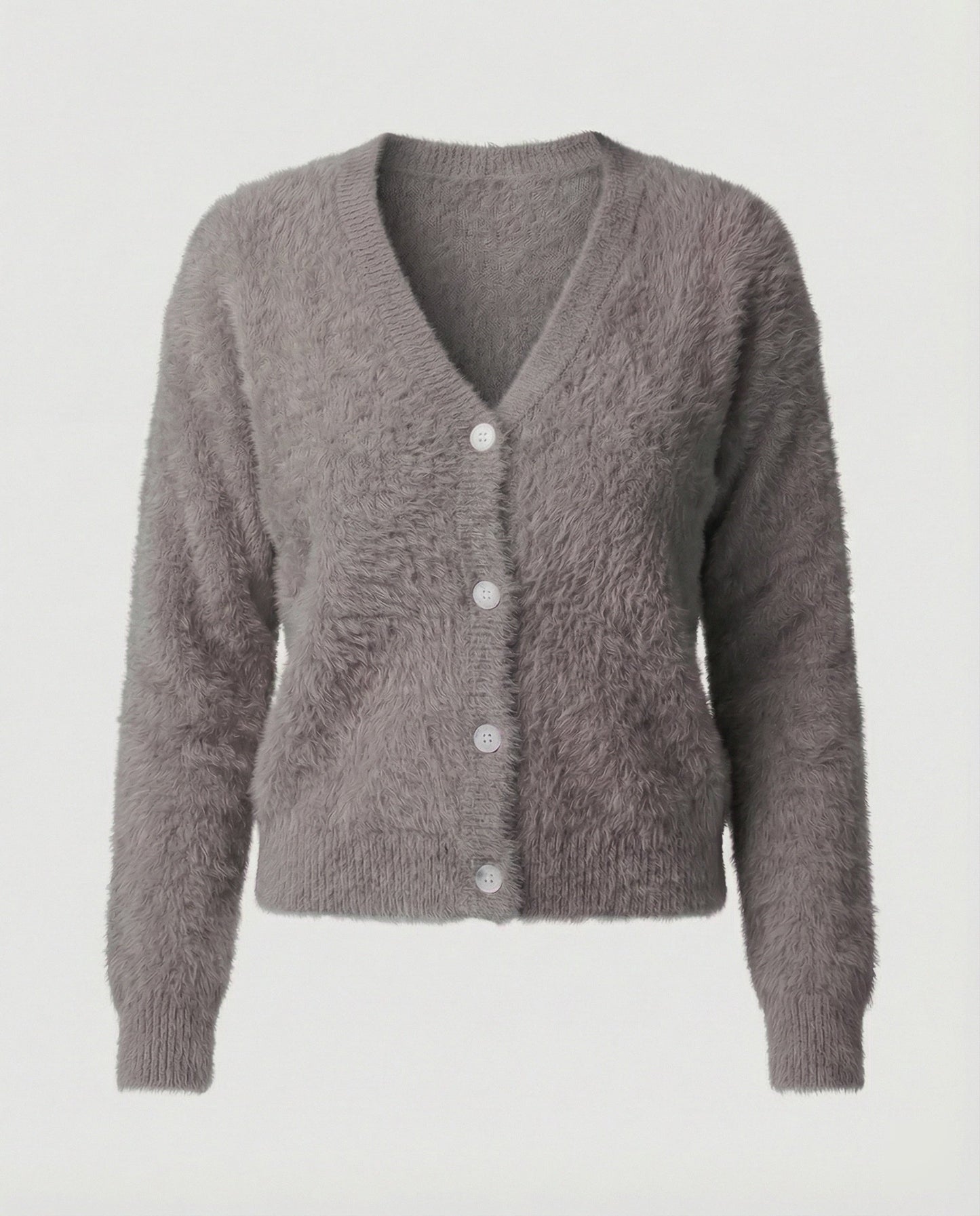 Strickjacke Damen kuschelig mit V-Ausschnitt und Knopfdetails in Schwarz