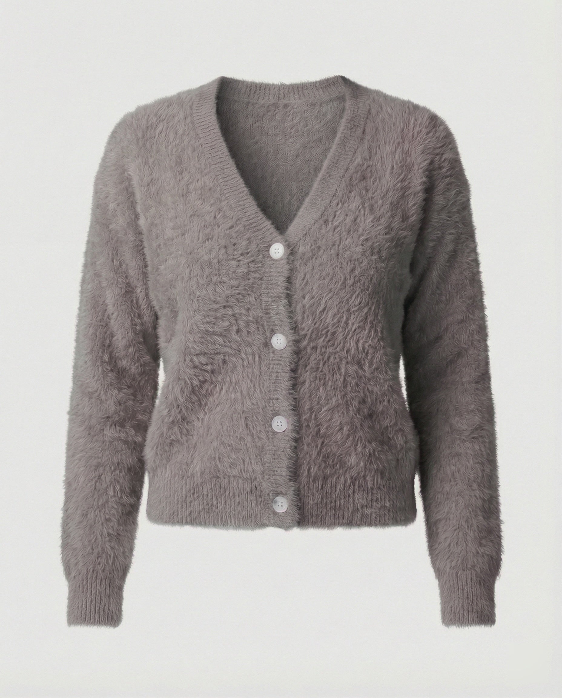 Strickjacke Damen kuschelig mit V-Ausschnitt und Knopfdetails in Schwarz