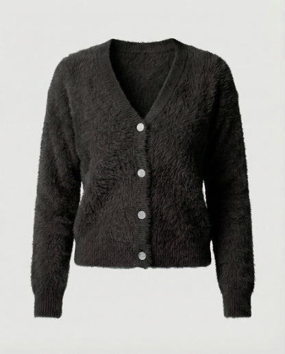 Strickjacke Damen kuschelig mit V-Ausschnitt und Knopfdetails in Rosa