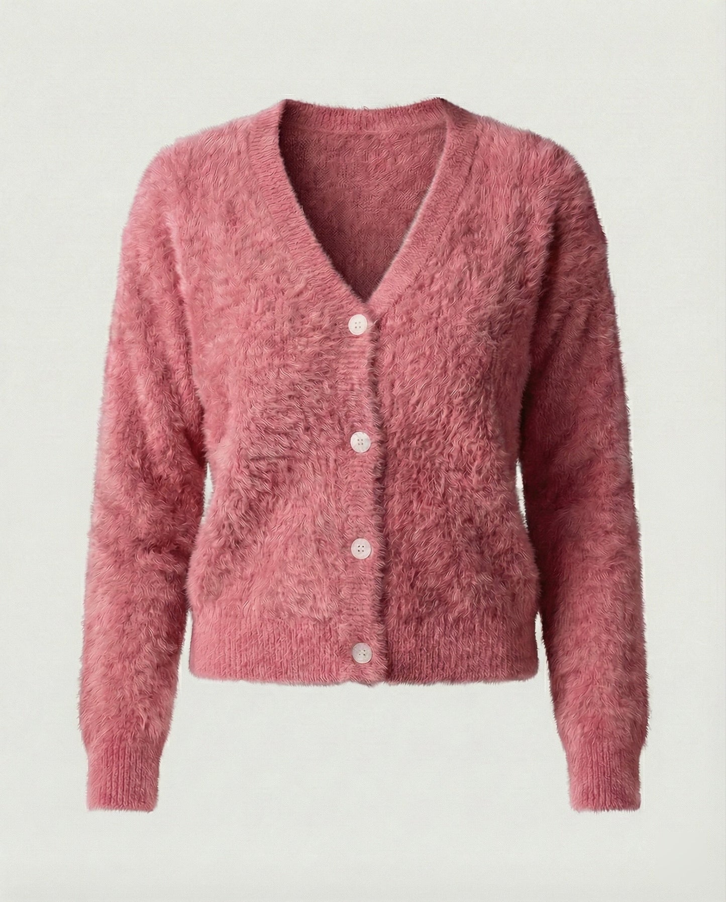 Strickjacke Damen kuschelig mit V-Ausschnitt und Knopfdetails in Rosa
