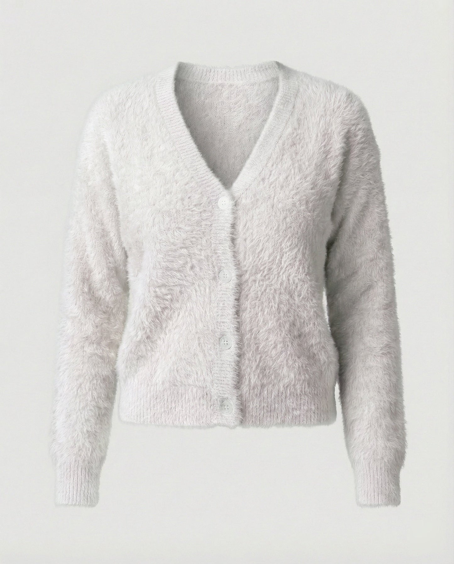Strickjacke Damen kuschelig mit V-Ausschnitt und Knopfdetails in Violett