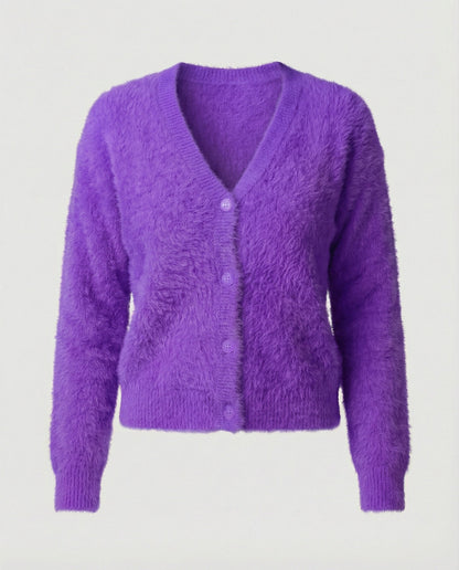 Strickjacke Damen kuschelig mit V-Ausschnitt und Knopfdetails in Dunkelgrau