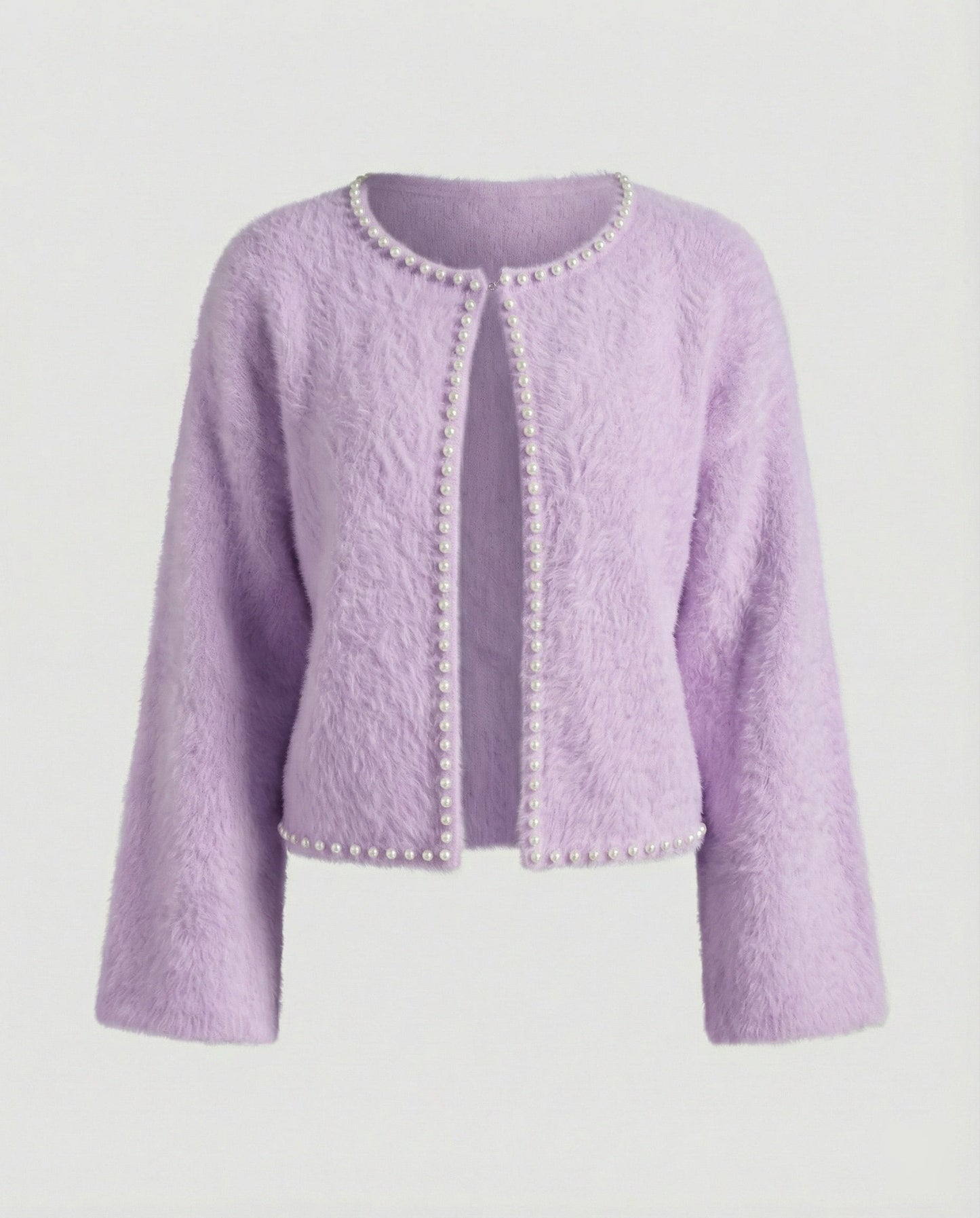 Strickjacke Damen flauschig mit Perlenverzierung in Violett