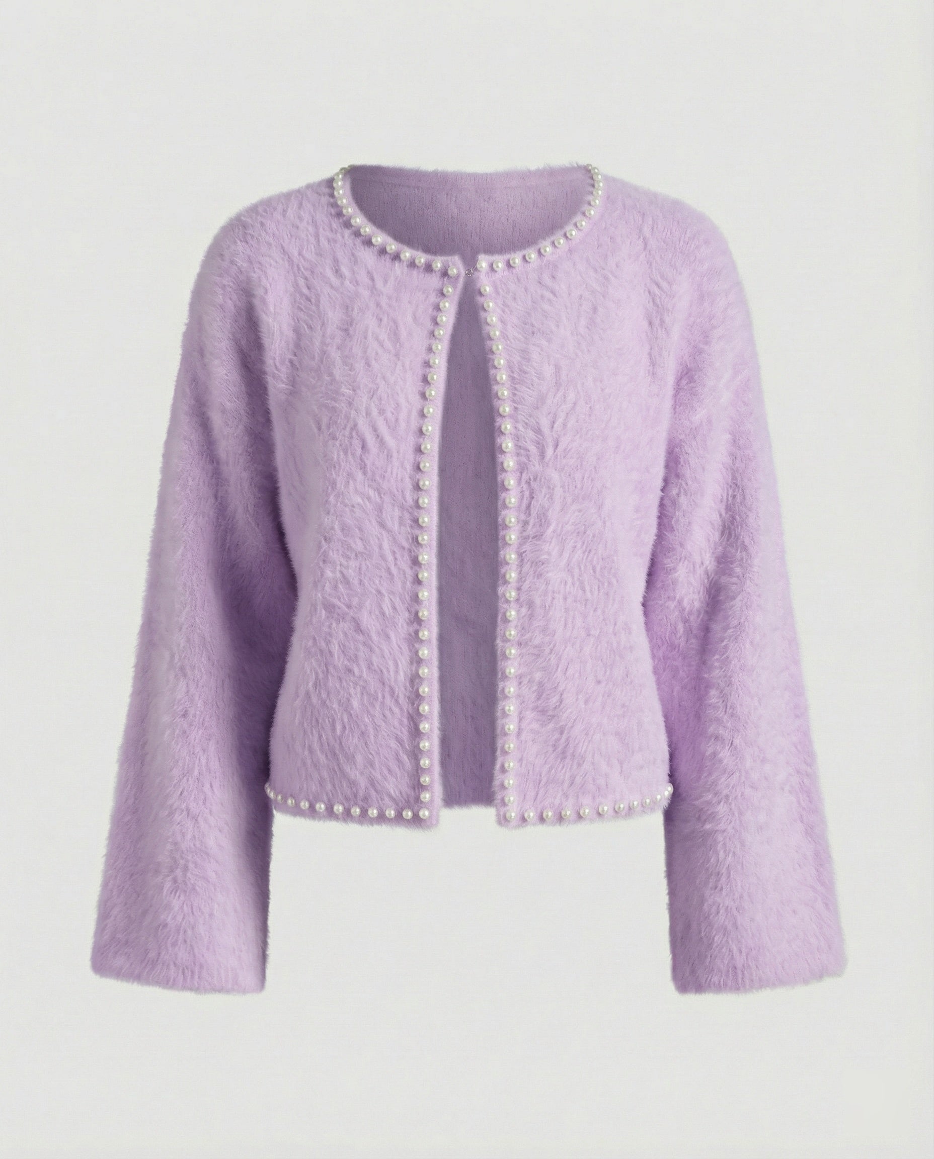 Strickjacke Damen flauschig mit Perlenverzierung in Violett