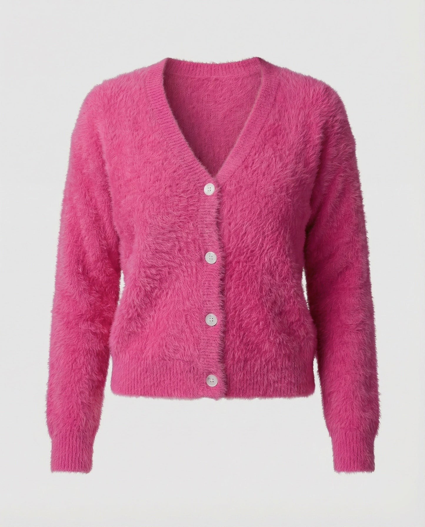 Strickjacke Damen kuschelig mit V-Ausschnitt und Knopfdetails in Violett