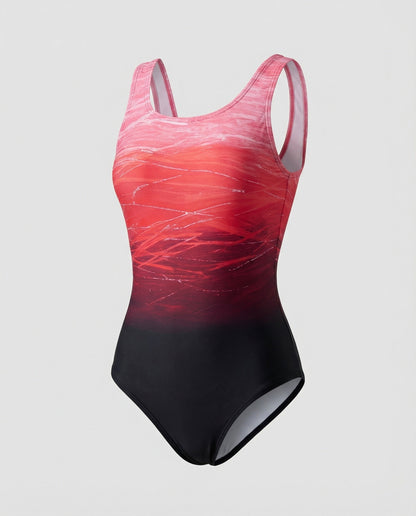 Damen einteiliger Sport-Badeanzug mit Ombre-Design in Blau
