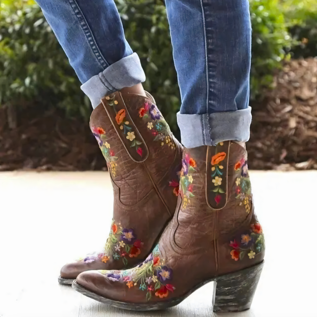 Vintage Cowgirl-Stiefel im Westernlook in Flieder